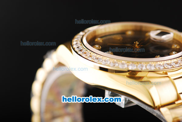 Rolex Day Date II Automatic Movement Full Gold with Diamond Bezel-Black Dial and Diamond Markers - Click Image to Close